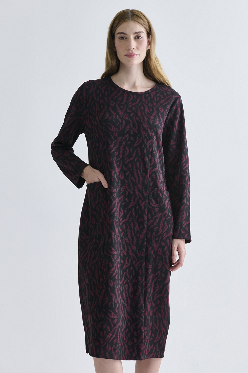 LC WAIKIKI, Rochie midi cu imprimeu grafic, Negru, Rosu capsuna, 46