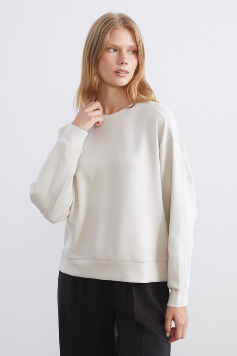 LC WAIKIKI, Bluza de trening cu croiala lejera si decolteu la baza gatului, Alb murdar