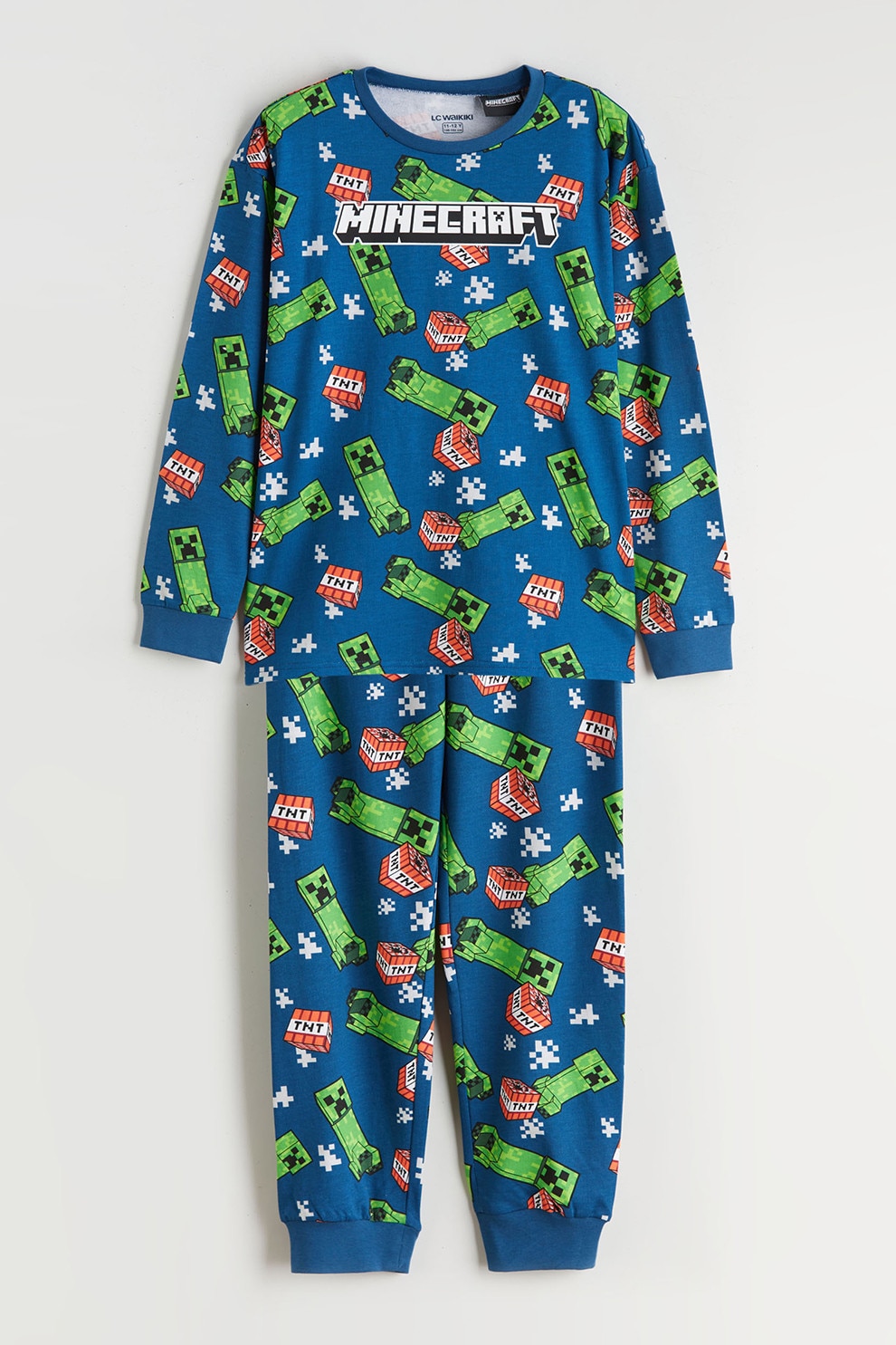 LC WAIKIKI, Pijama cu pantaloni lungi si model Minecraft, Verde, Portocaliu, Albastru, 158-164 CM