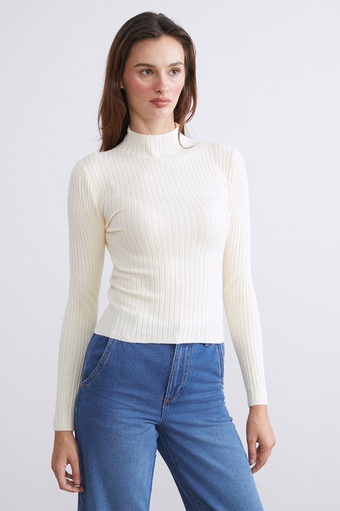 LC WAIKIKI, Pulover slim-fit cu striatii, Alb murdar