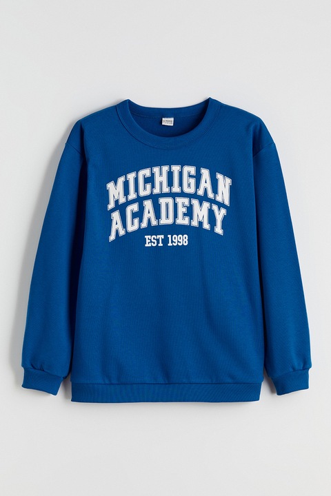 LC WAIKIKI, Bluza de trening cu imprimeu text, Alb, Albastru royal, 134-140 CM