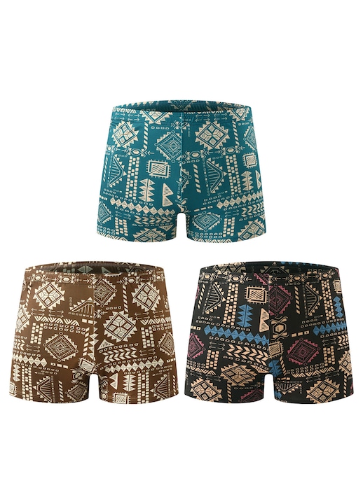 Set de 3 chiloti barbati, imprimeu etnicoko, Multicolor