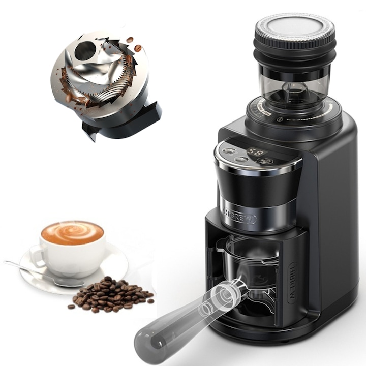 Rasnita de cafea electrica HiBREW G3A, Rulmenti dubli de macinare din otel inoxidabil, Capacitate 40ml, Efect antistatic, Ecran tactil, 220W, negru