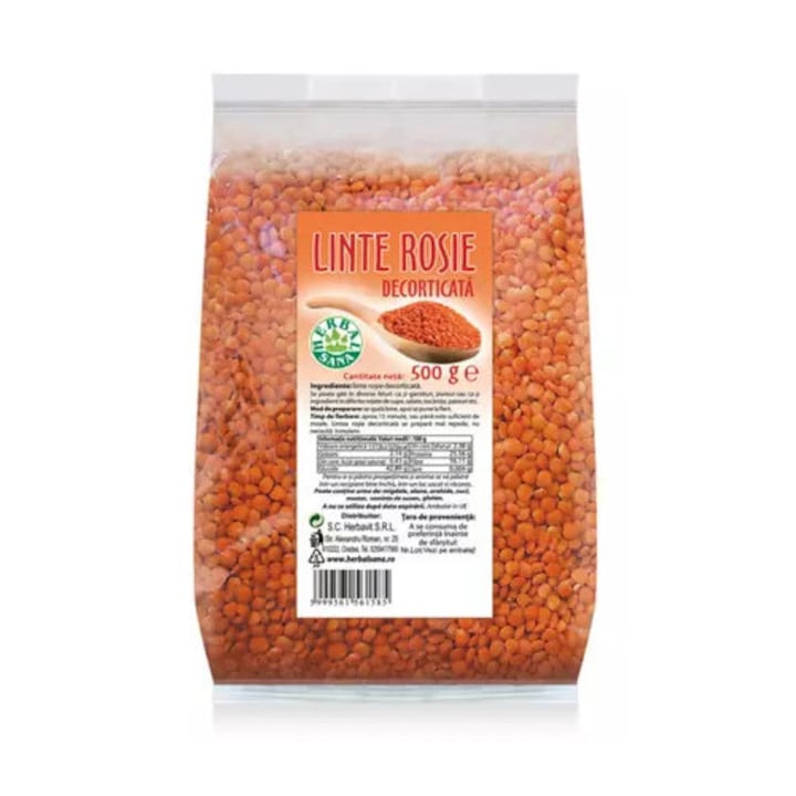 Linte roșie decorticată 500 g Solaris, sursă naturală de proteine și fibre, produs vegetarian