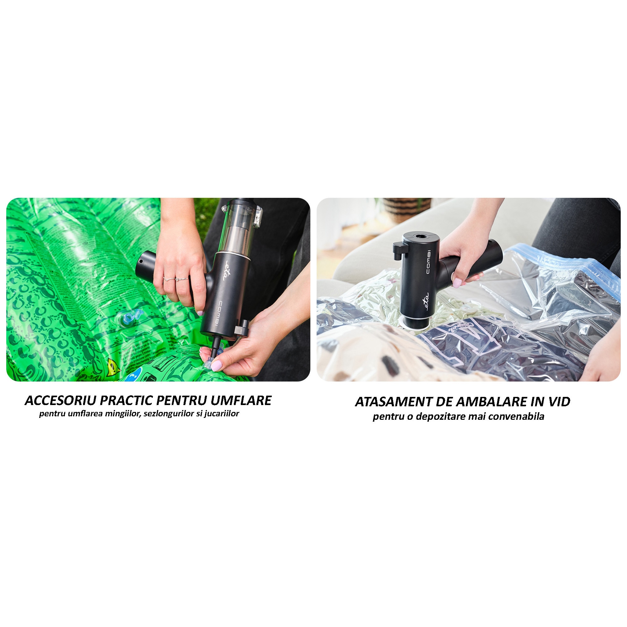 Aspirator de mână ETA Combi 0426 90000, motor BLDC 110 W, negru, acumulator Li-Ion 10.8 V, set accesorii inclus