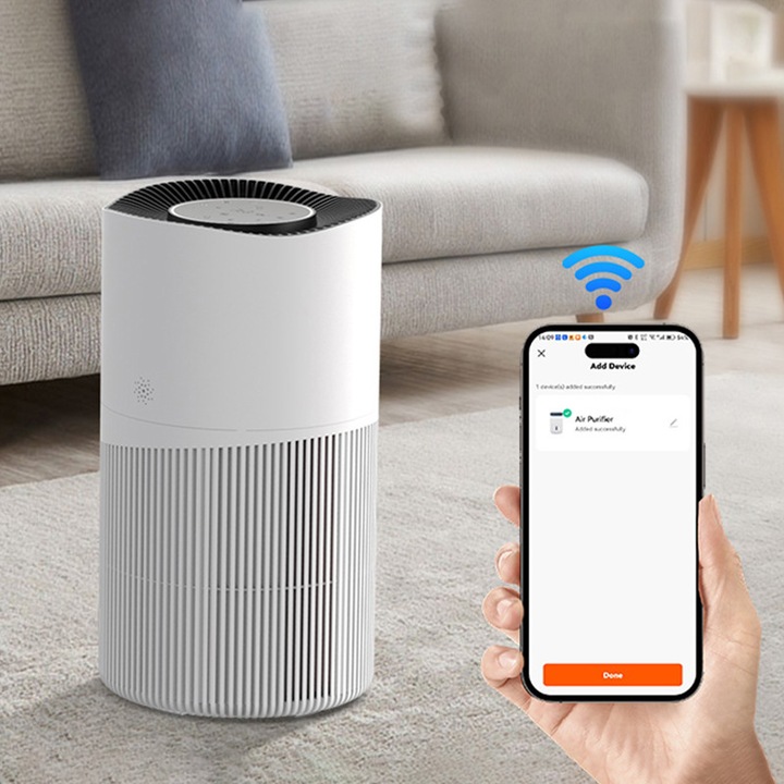 Intelligens légtisztító, Ultrixe, Wi-Fi, True HEPA szűrő, 4 rétegű szűrés, PM2.5 érzékelő, 3 sebesség, 50 m2 lefedettség, éjszakai mód, fehér