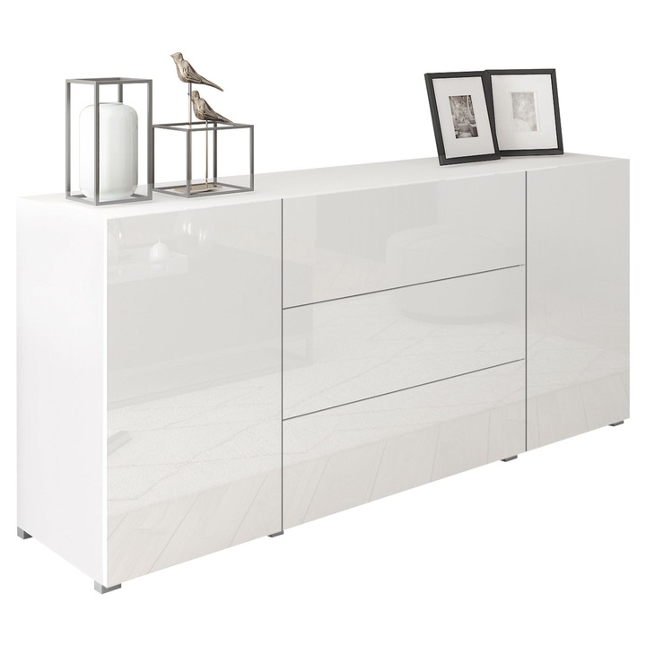 Comoda living Zinigo 150, MIRJAN 24, alb / alb lucios, 39x150x68 cm