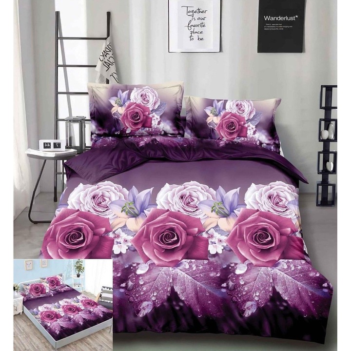 Lenjerie de pat cu elastic 3D - 4 piese Cola XD006