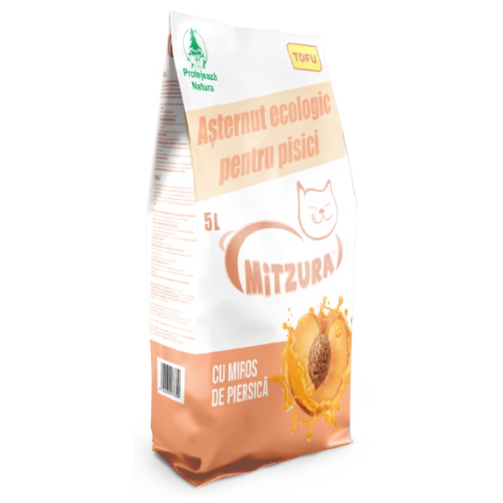 Asternut igienic pentru pisici Mitzura, Tofu, antibacterian, 5L