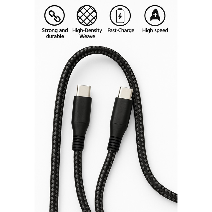 Cablu de date si incarcare Hongyu, USB-C la USB-C, 3.2A / 66W, 3m, negru cu gri