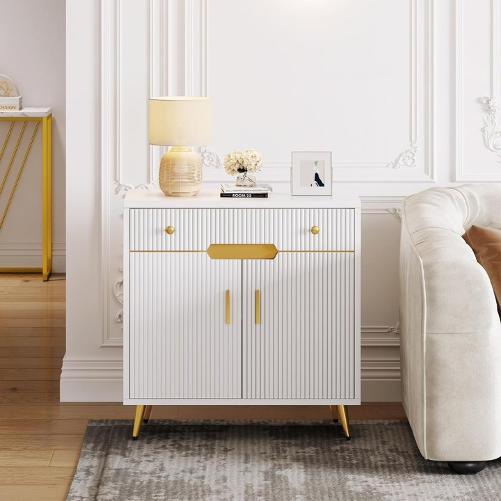 Comodă eMobili COA221 Alb-Auriu 1 sertar, 1 dulap, 80x40x68cm