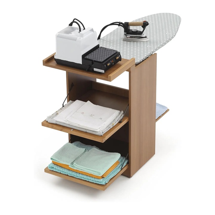 Шкаф с маса за гладене от масивно буково дърво Arredamenti Italia, Stiromobile, 2 чекмеджета, идеален за малки пространства, сваляем калъф, топлоустойчив памук, практичен дизайн, компактен, произведен в Италия, дърво череша