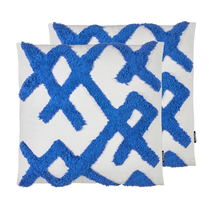Kétdarabos díszpárnaszett Hazel Pamut 45 x 45 cm Geometrikus Fehér