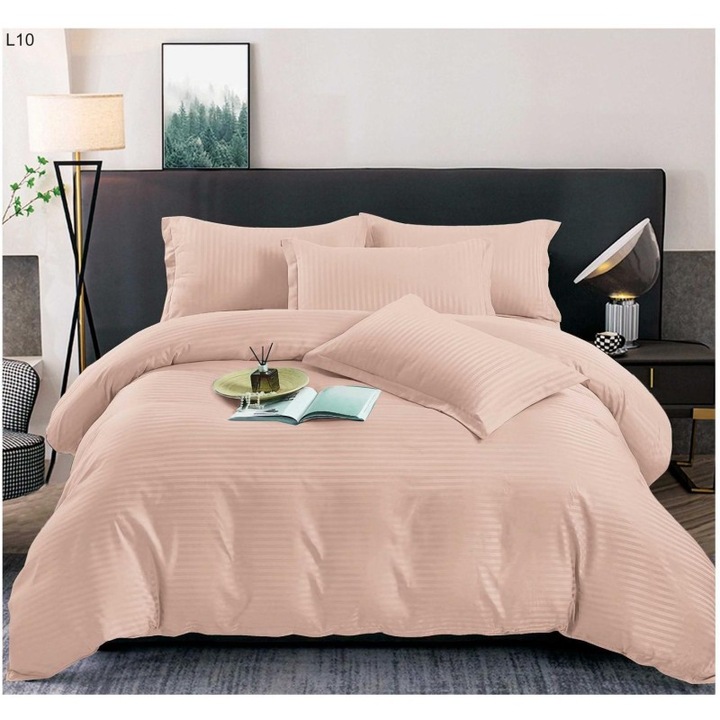 Спално бельо Дамаск, 100% памук, 4 части, едноцветно, долен чаршаф с ластик, 180x200 + 25 см, плик за завивка 200x230 см (с цип), калъфка за възглавница 50x70см-2 броя