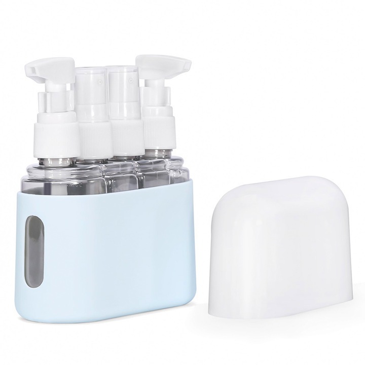 4-in-1 sticla de ambalare de calatorie Set de stocare transparent cu valoare de culoare ridicata Combinatie de sticle goale portabile cu diametru mare rezistente la scurgeri（albastru）