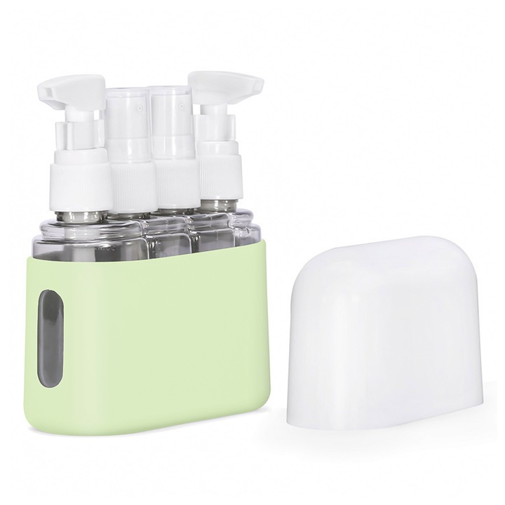 4-in-1 sticla de ambalare de calatorie Set de stocare transparent cu valoare de culoare ridicata Combinatie de sticle goale portabile cu diametru mare rezistente la scurgeri（verde）