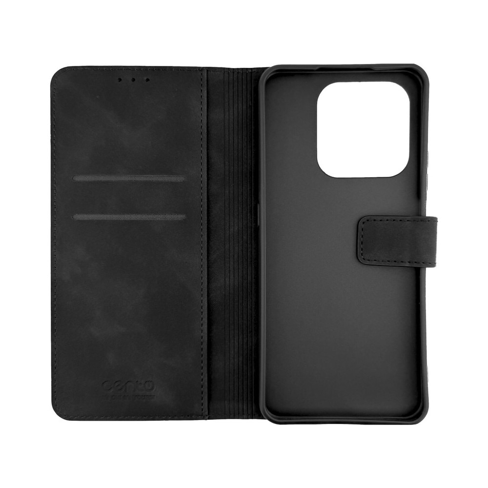 Husa de protectie tip carte CENTO Lima compatibila cu Honor 400 Smart, Negru, Premium, Piele ecologica, Inchidere magnetica, Protectie Sporita, Anti soc, Anti zgarieturi, Functie de stand