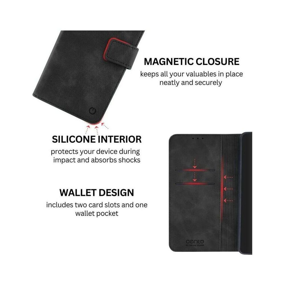 Husa de protectie tip carte CENTO Lima compatibila cu Honor 400 Smart, Negru, Premium, Piele ecologica, Inchidere magnetica, Protectie Sporita, Anti soc, Anti zgarieturi, Functie de stand