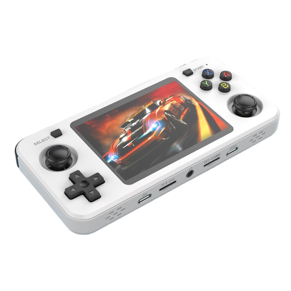 Consola R36H portabila retro Bluvista®, microSD 64GB, 15000 jocuri, ArkOS 2.0, IPS LCD 3.5" 640x480, CPU RK3326, GPU MALI-G31MP2, 1GB DDR3L, Emulator N64 PSP PS1 PlayStation Sega, Alb