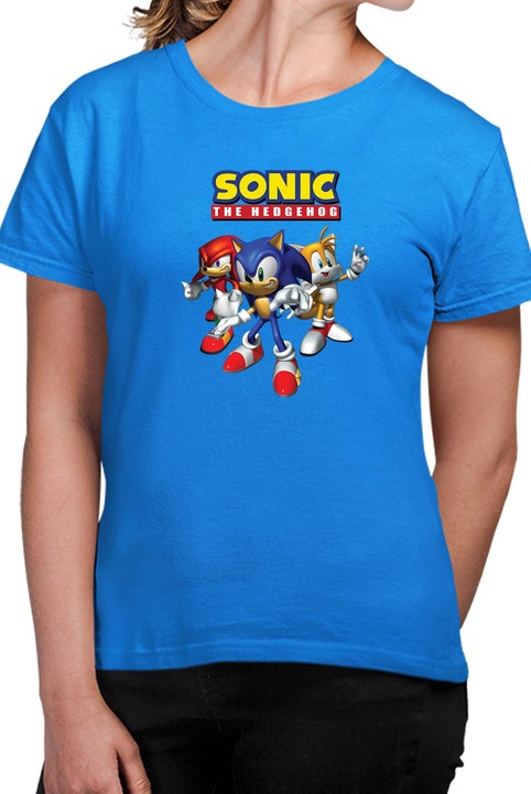 Tricou dama SONIC the Hedgehog OPT Sonic Knuckles Tails, Albastru azur
