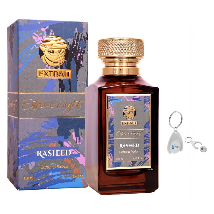 Szett Rasheed Extreme Night parfüm kivonat, Férfiak, 100 ml, "PMD" személyre szabott kulcstartóval