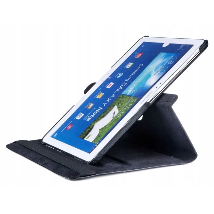 Husa 360 grade EtuiTab pentru Samsung Galaxy Tab 4 10.1, neagra, din piele ecologica, suport ajustabil