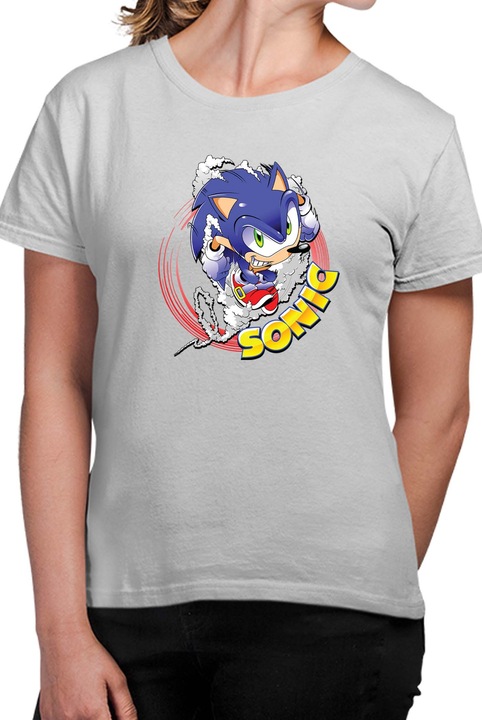 Tricou dama SONIC the Hedgehog OPT Sonic 01, Gri melange