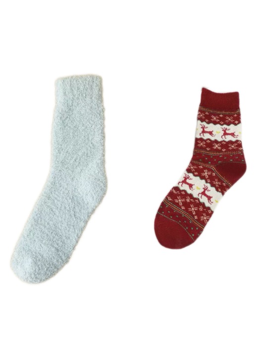 Set sosete lungi femei, albastru, lana, model cerb rosu