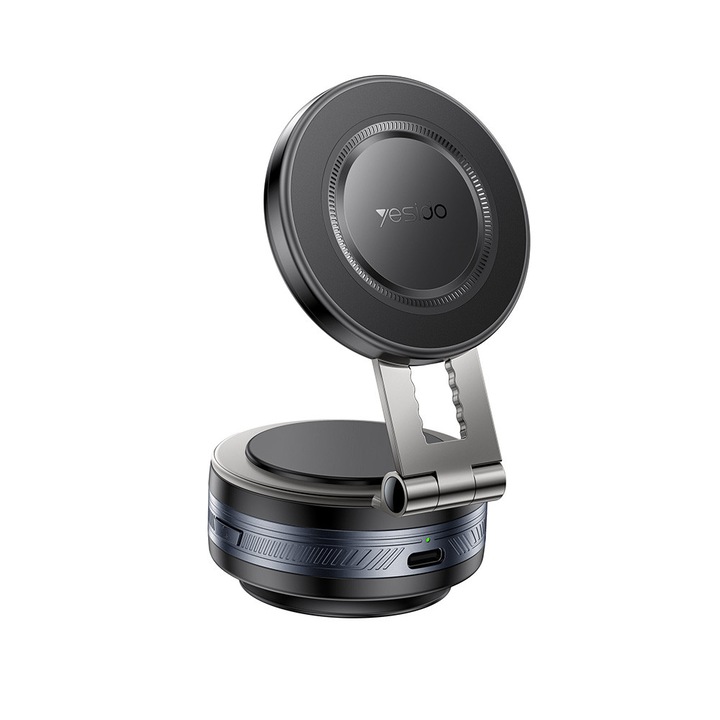 Suport Auto magnetic Yesido Electric Vacuum Lock – Compatibil MagSafe, prindere pe bord sau display, cu Blocare Electrica, 360°, Universal – Negru