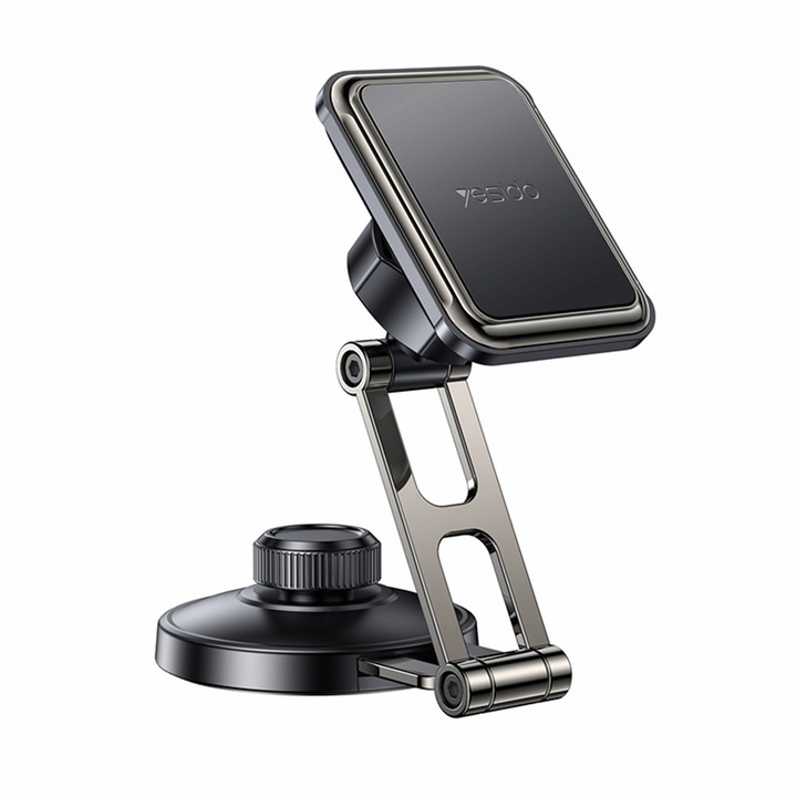 Suport auto pentru telefon/tableta Car Holder (C264) Magnetic, for Dashboard/Windshield, 360°, Folding Clamp Arm, Zinc Alloy Negru