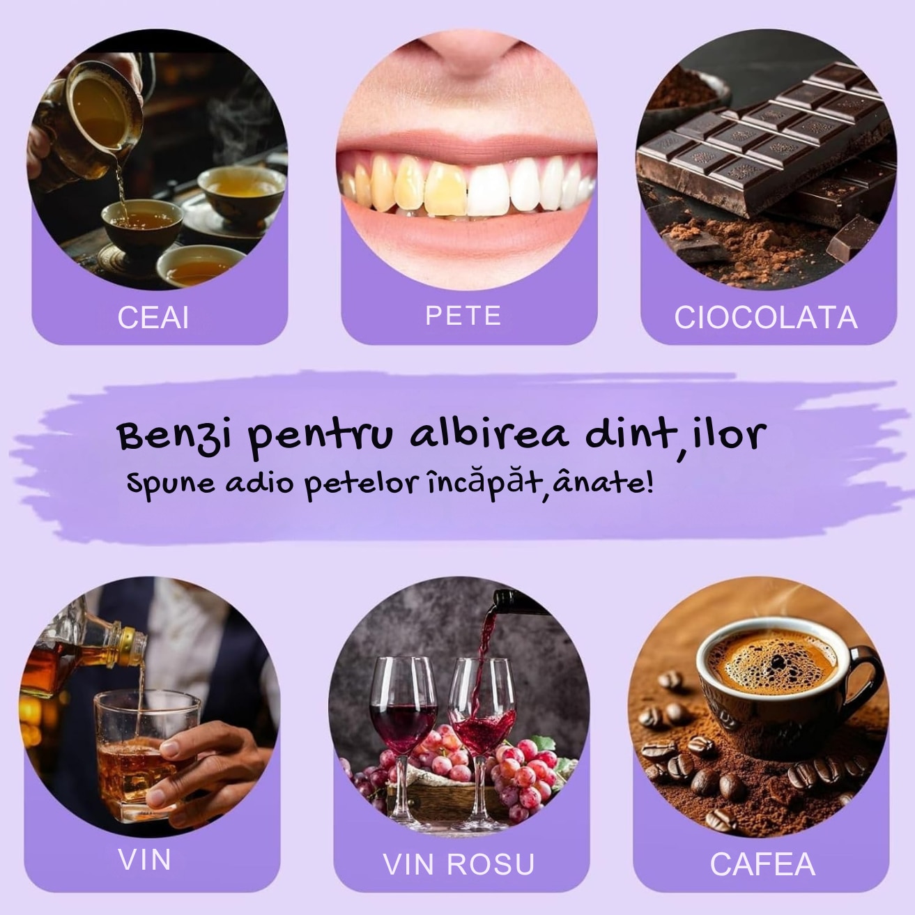 PACHET COMPLET ALBIRE DINTI - Benzi Albire dinti + pasta mov cadou - imagine 3