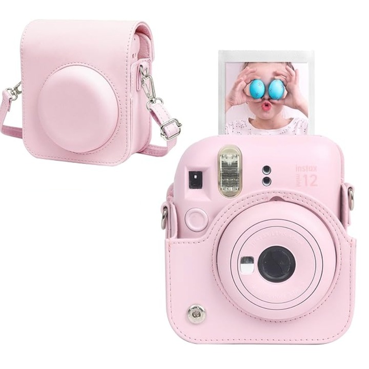 Husa de protectie EtuiTab pentru Fujifilm Instax Mini 12, roz, piele ecologica, 13,5x11,5x7,5cm