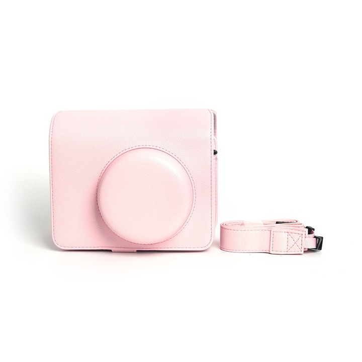 Husa de protectie EtuiTab pentru Fujifilm Instax WIDE 400, roz, piele ecologica, curea pentru gat