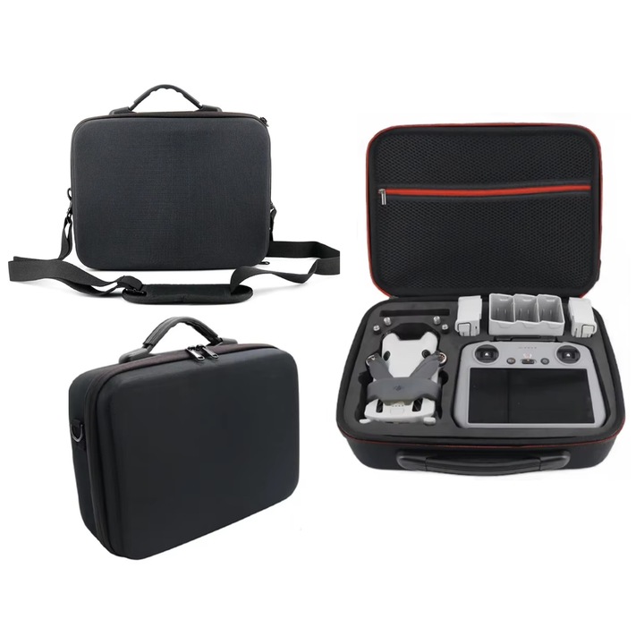 Твърд калъф EtuiTab за DJI Mini 5 Pro/4 Pro/3 Pro/3, водоустойчив, черен с червени елементи, размери 31x23x11 см, комплект с презрамка.