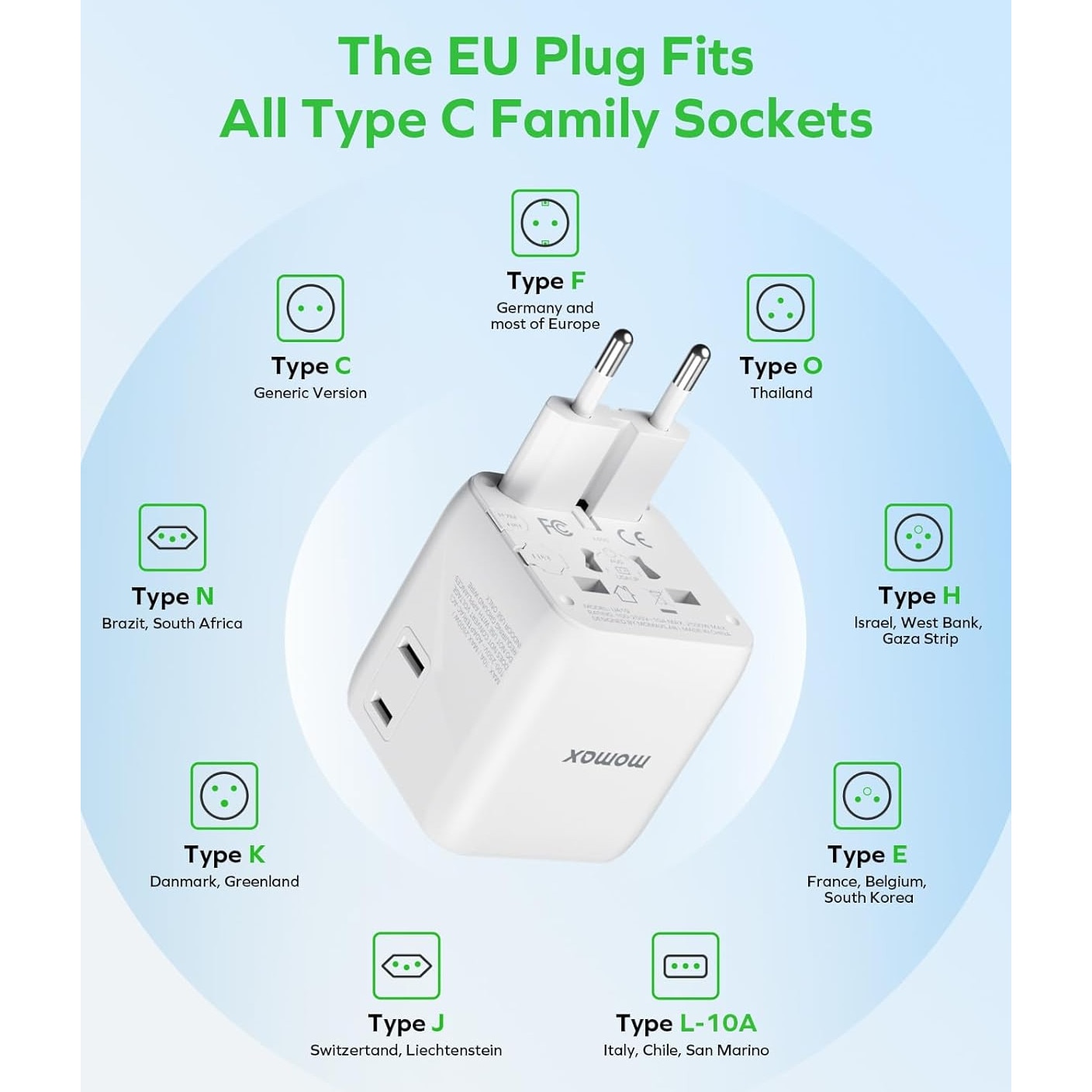 Mini adaptor universal de calatorie la nivel mondial, roz, 2 AC ...