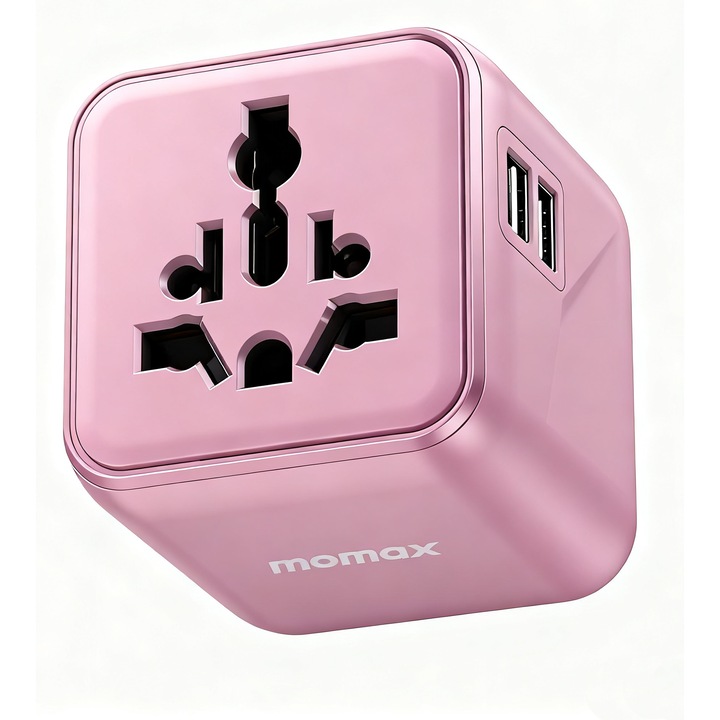 Mini adaptor universal de calatorie la nivel mondial, roz, 2 AC, adaptor de priza de calatorie pentru toate tarile europene din Marea Britanie, accesorii esentiale de calatorie pentru adaptorul SUA-Europa, incarcator de perete multifunctional pentru AUS J