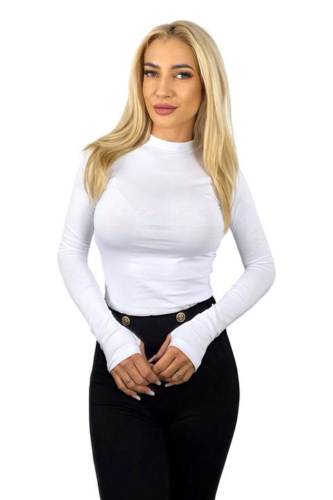 Maleta midi Clarissa, cu guler inalt si fenta deget, Alb