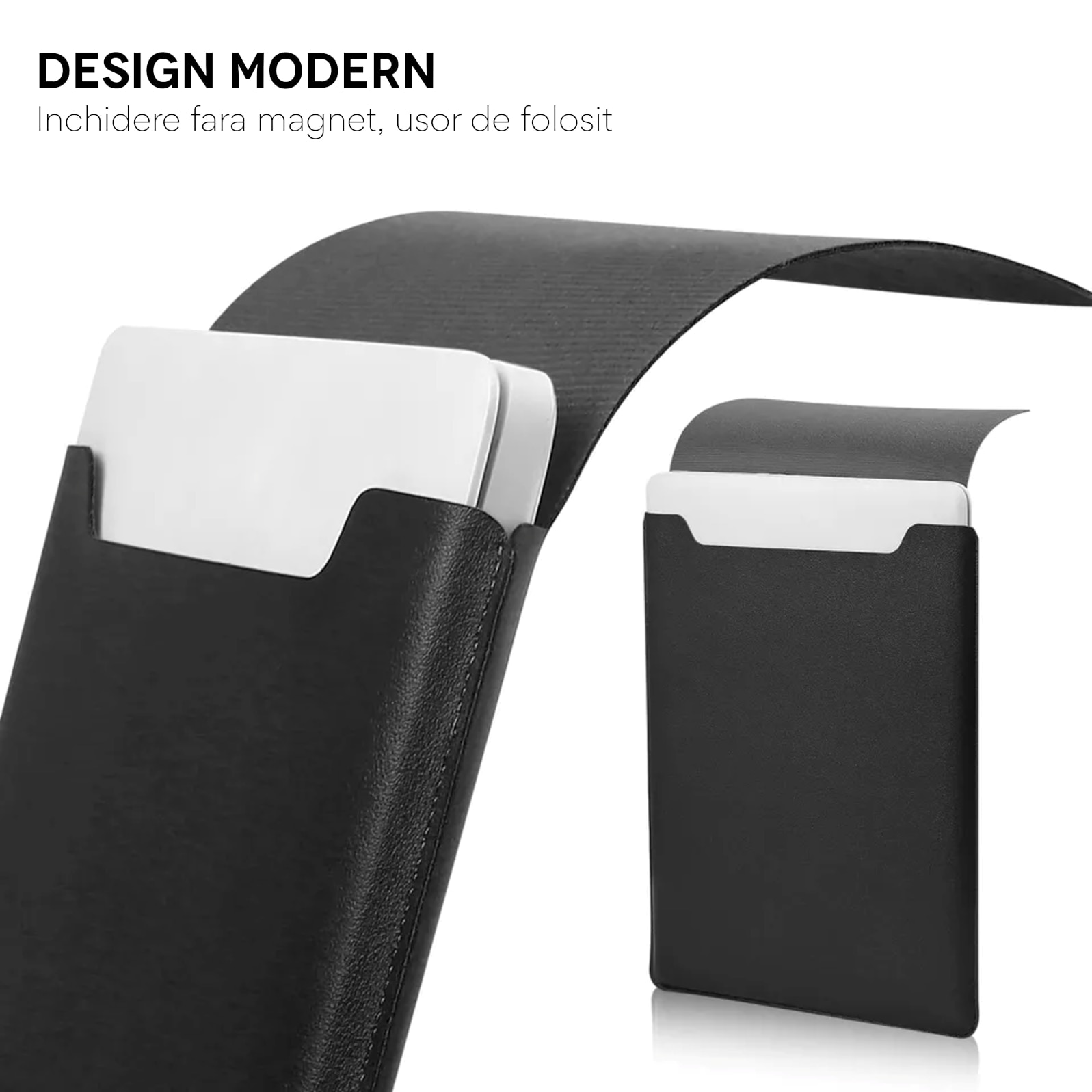 Husa pentru MacBook Pro/Air sau Laptop 15 inch Sleeve din piele PU premium cu mouse-pad inclus, rezistenta la apa, Fearmbrace, negru