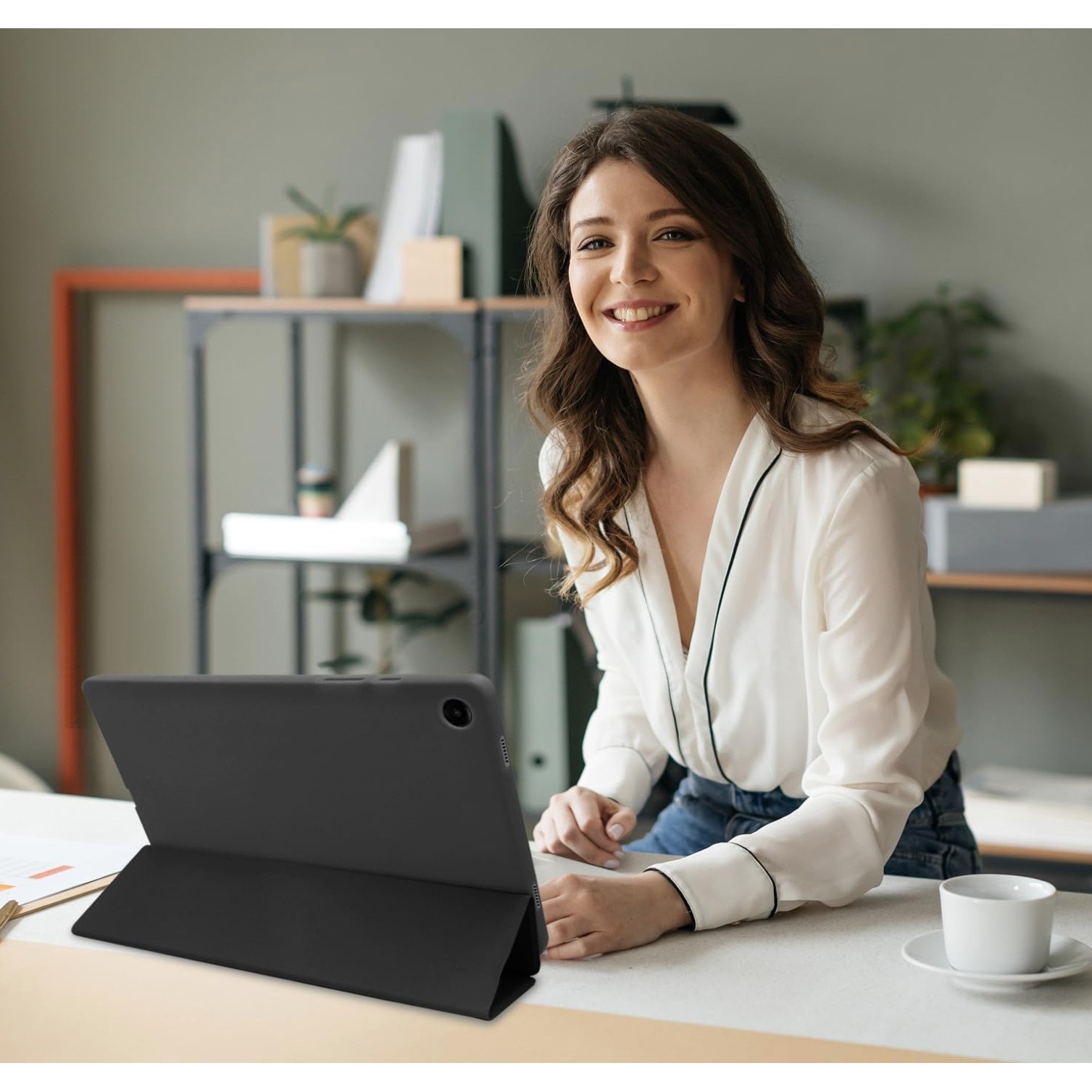 Husa flip EtuiTab pentru SAMSUNG GALAXY TAB A9 8,7" 2023, suport triplu pliabil, piele PU, negru