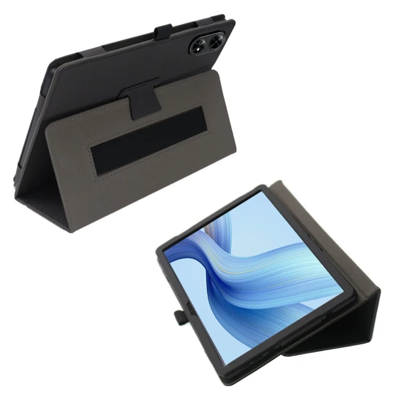 Husa pentru tableta EtuiTab, DOOGEE Tab G6+ PLUS 11", neagra, din piele ecologica si policarbonat, cu suport si maner integrat