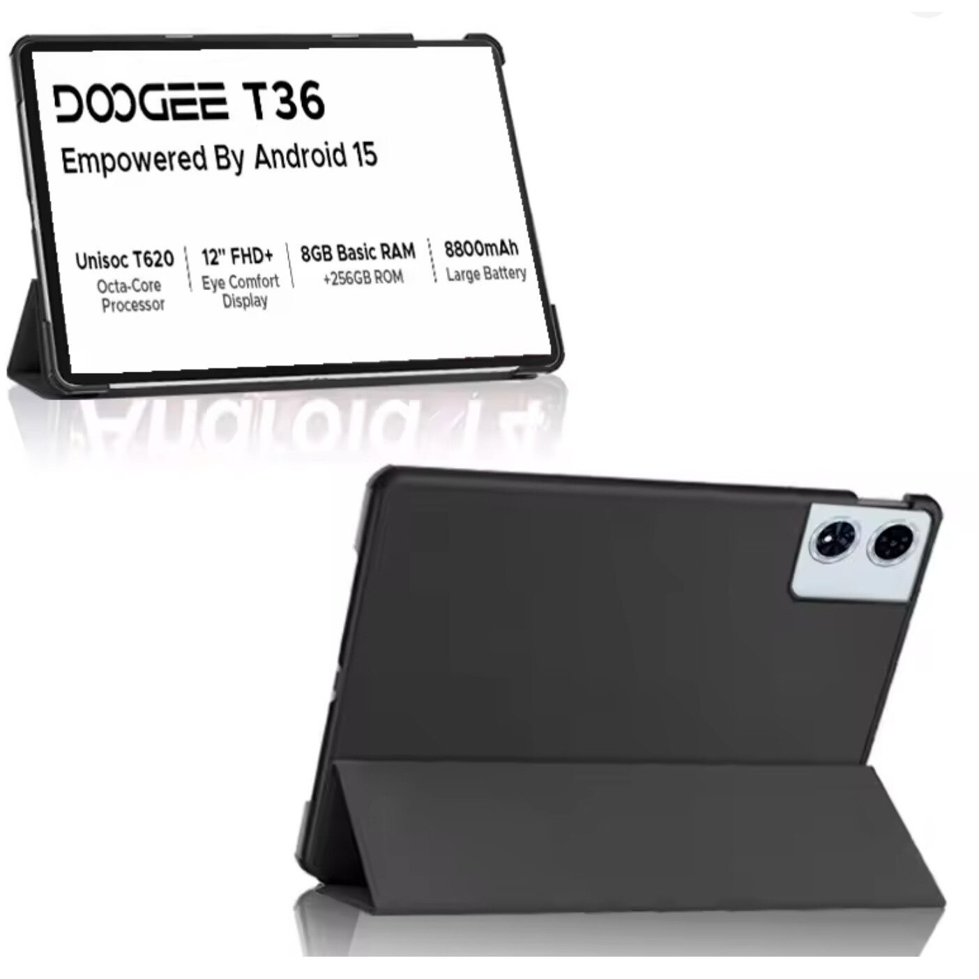 Husa pentru tableta EtuiTab, model DOOGEE T36 12", piele ecologica, suport, negru
