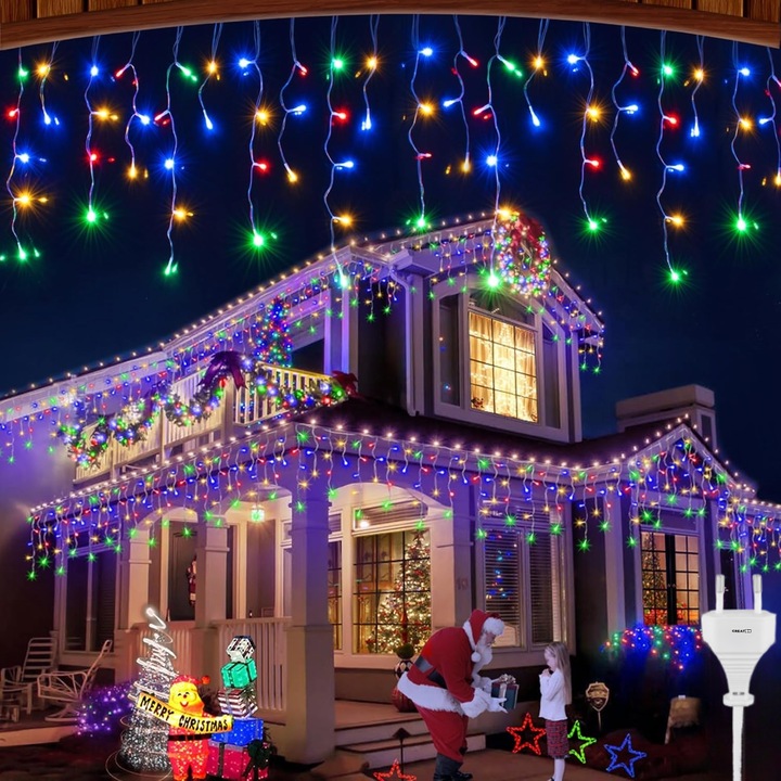 Instalatie Craciun GREATON Tip Turturi, 15m, 300 LED, Multicolor