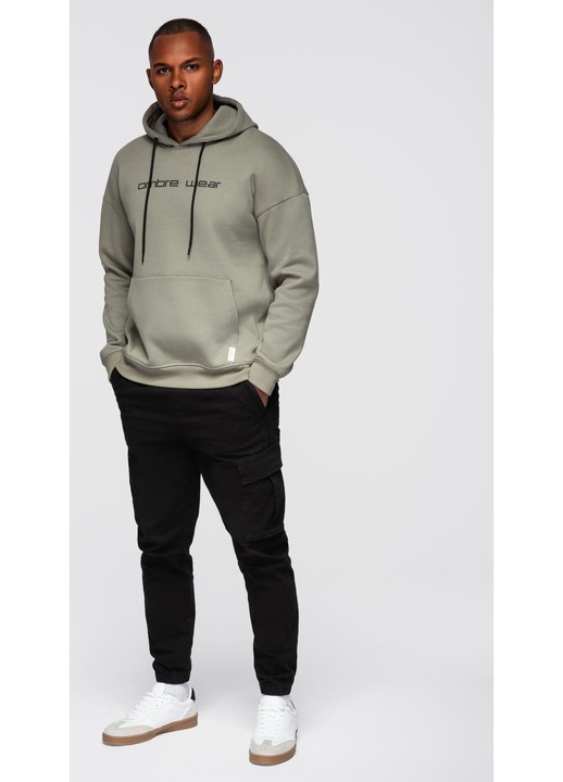 Hanorac cu gluga si broderie OMBRE OM-SSNZ-0241, Kaki