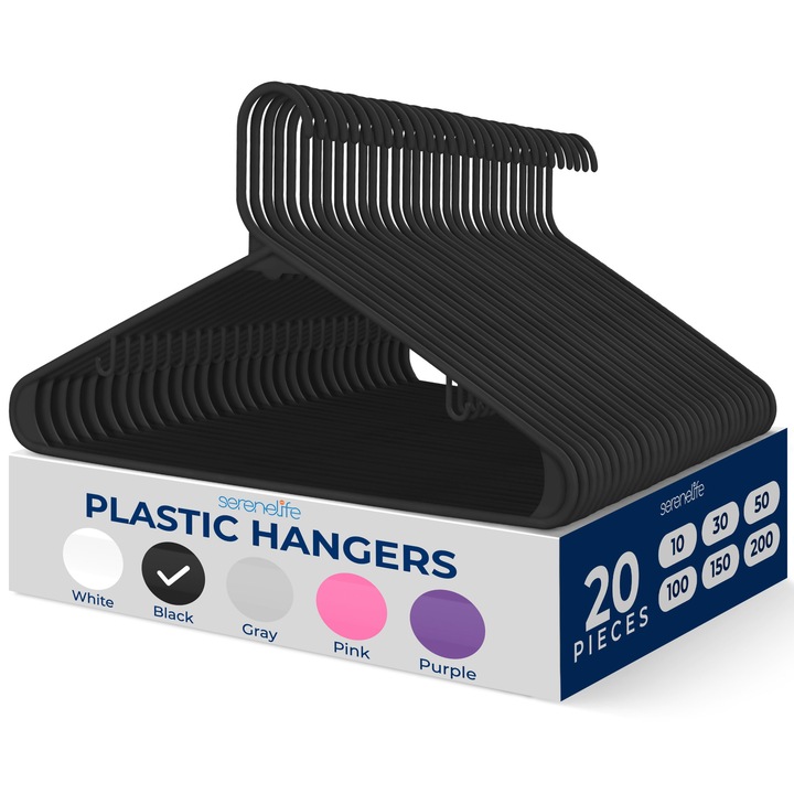 Umerase pentru haine, serenelife, set 20 bucati, plastic, negru