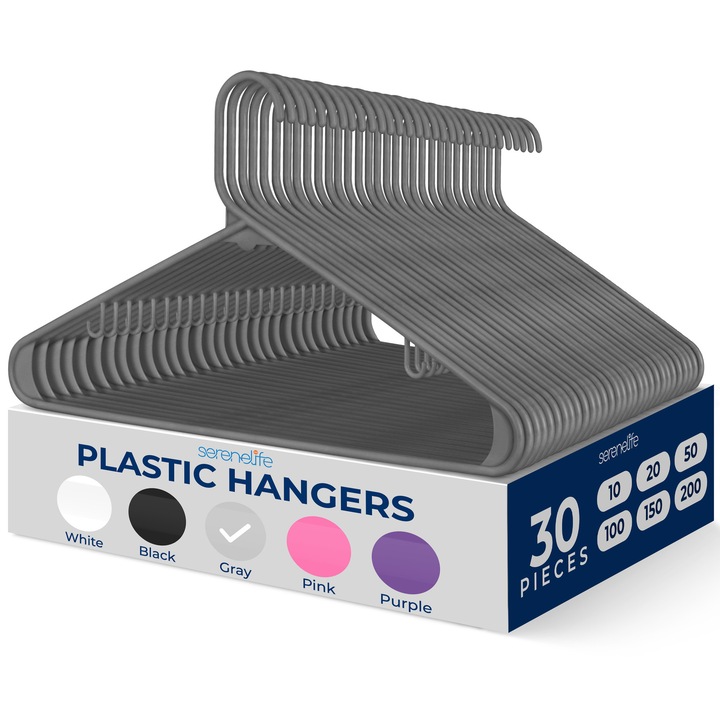 Set de 30 umerase pentru haine, serenelife, plastic, gri