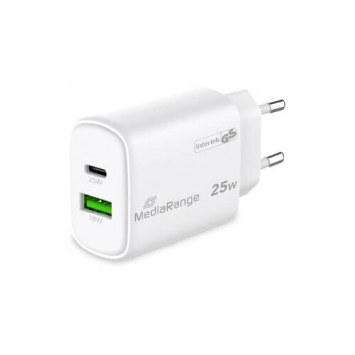 MRMA112-2 GaN gyors töltő EU 1x USB-A + 1x USB-C PD3.0 QC3.0 25W fehér