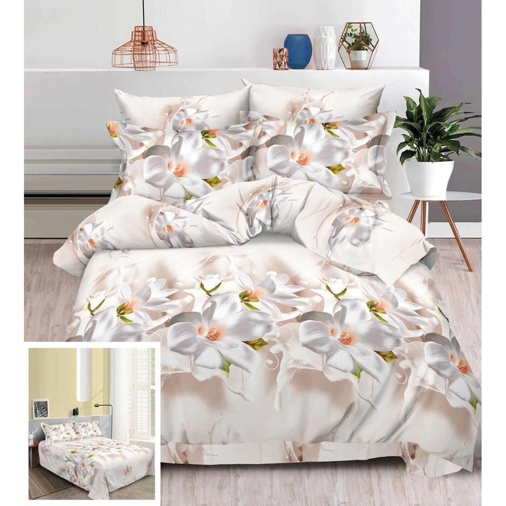 Lenjerie pat 3D fara elastic 6 piese Shadow SD005