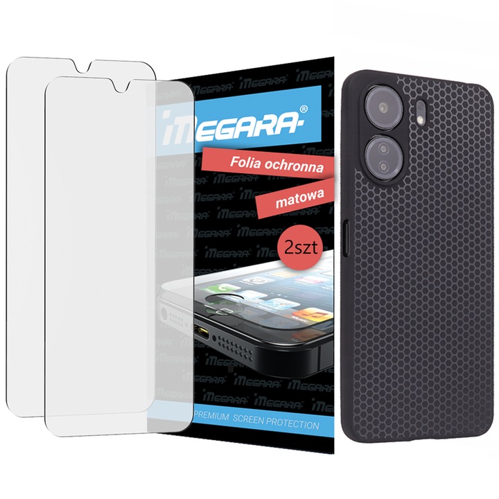 Protector de ecran pentru POCO C65 - 6 "74" protector MATT + husa din silicon TPU negru