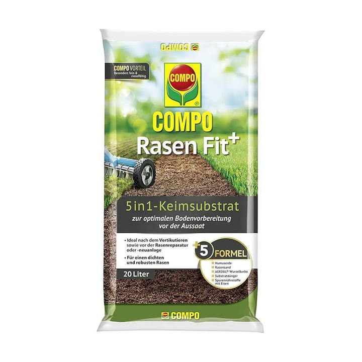 Substrat regenerare gazon Compo Rasen Fit+ 5in1, 20 L, sol imbunatatit, germinare accelerata