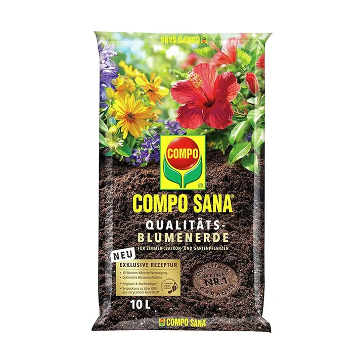 Pamant Compo pentru flori 10 litri, fertilizare 12 saptamani
